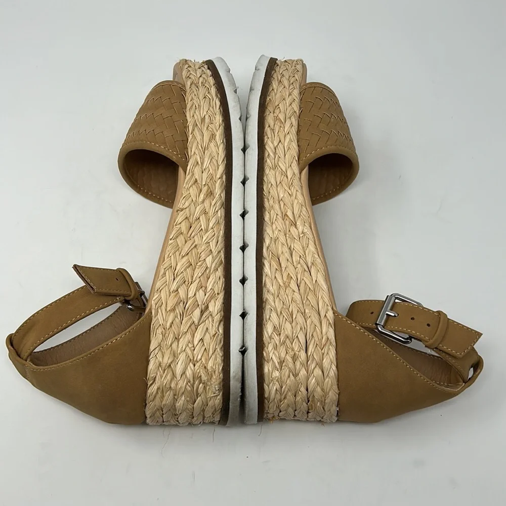 Dolce Vita Tan Leather Straw Espadrille Platform Sandals Size 8.5